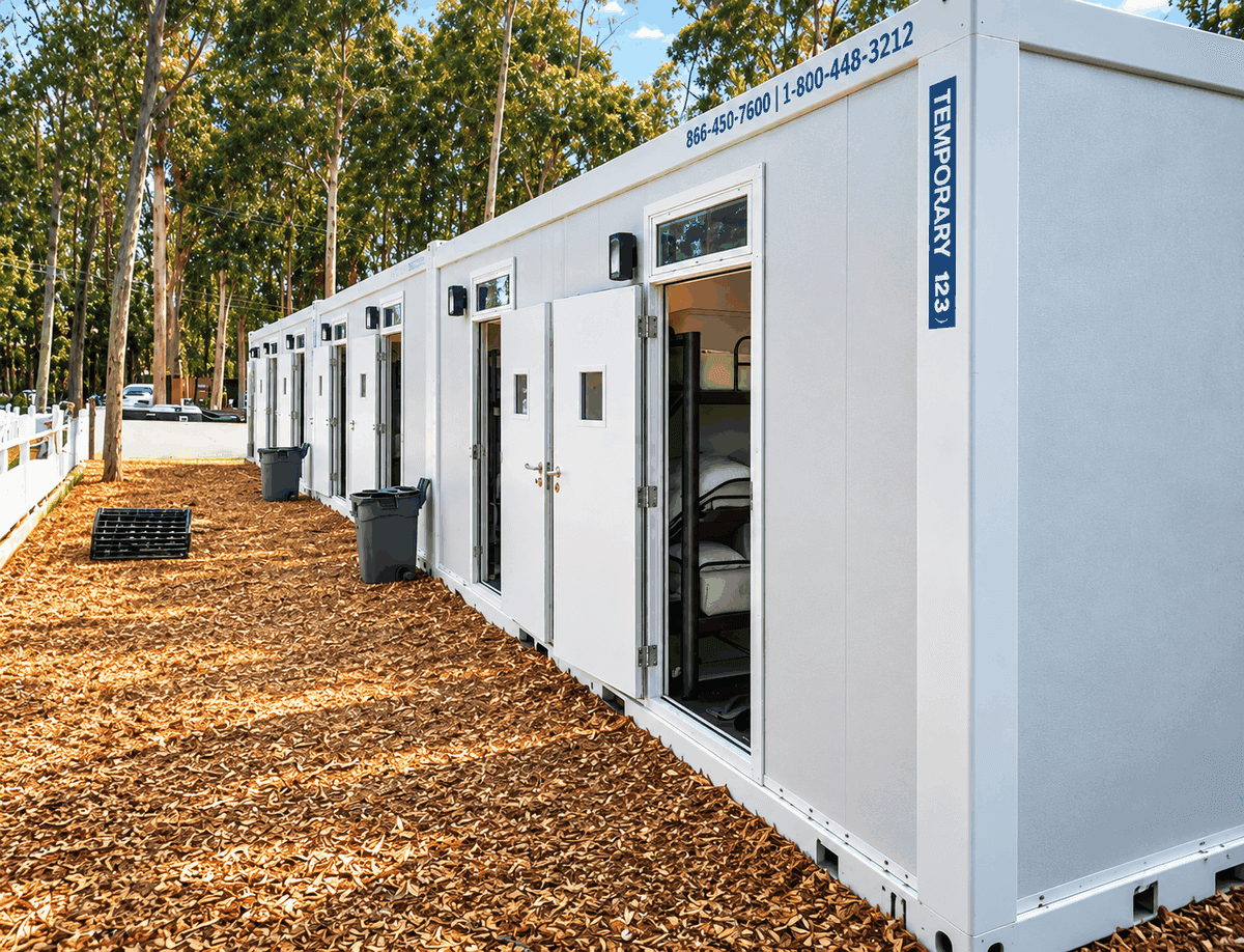 Multi-bed interior in a temporary workforce accommodation unit
