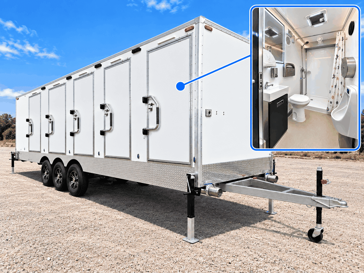 Shower-Restroom Combination Trailer (3 Stalls + 1 ADA) from the supplied equipment photo folder